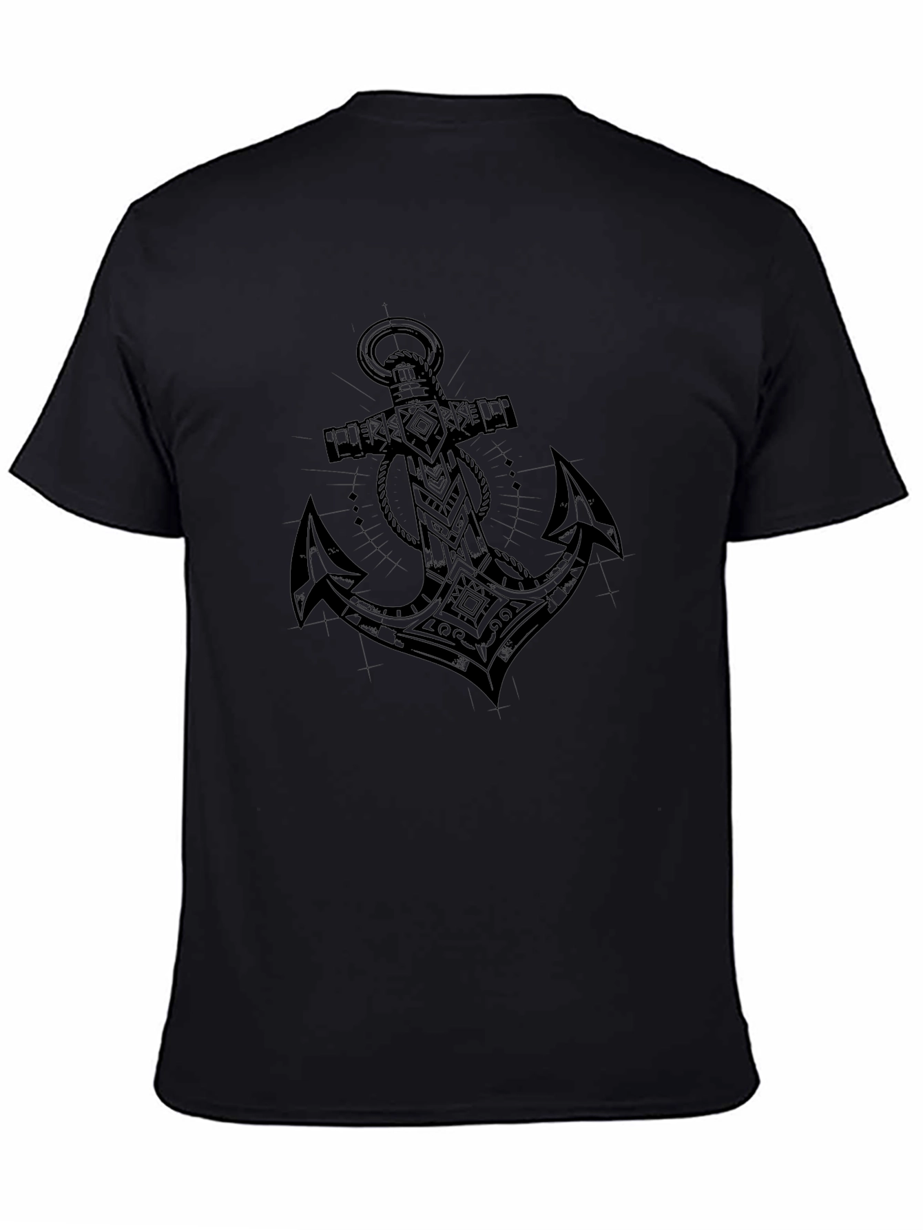 Camiseta Negra con Diseño de Ancla Tribal para Hombre
