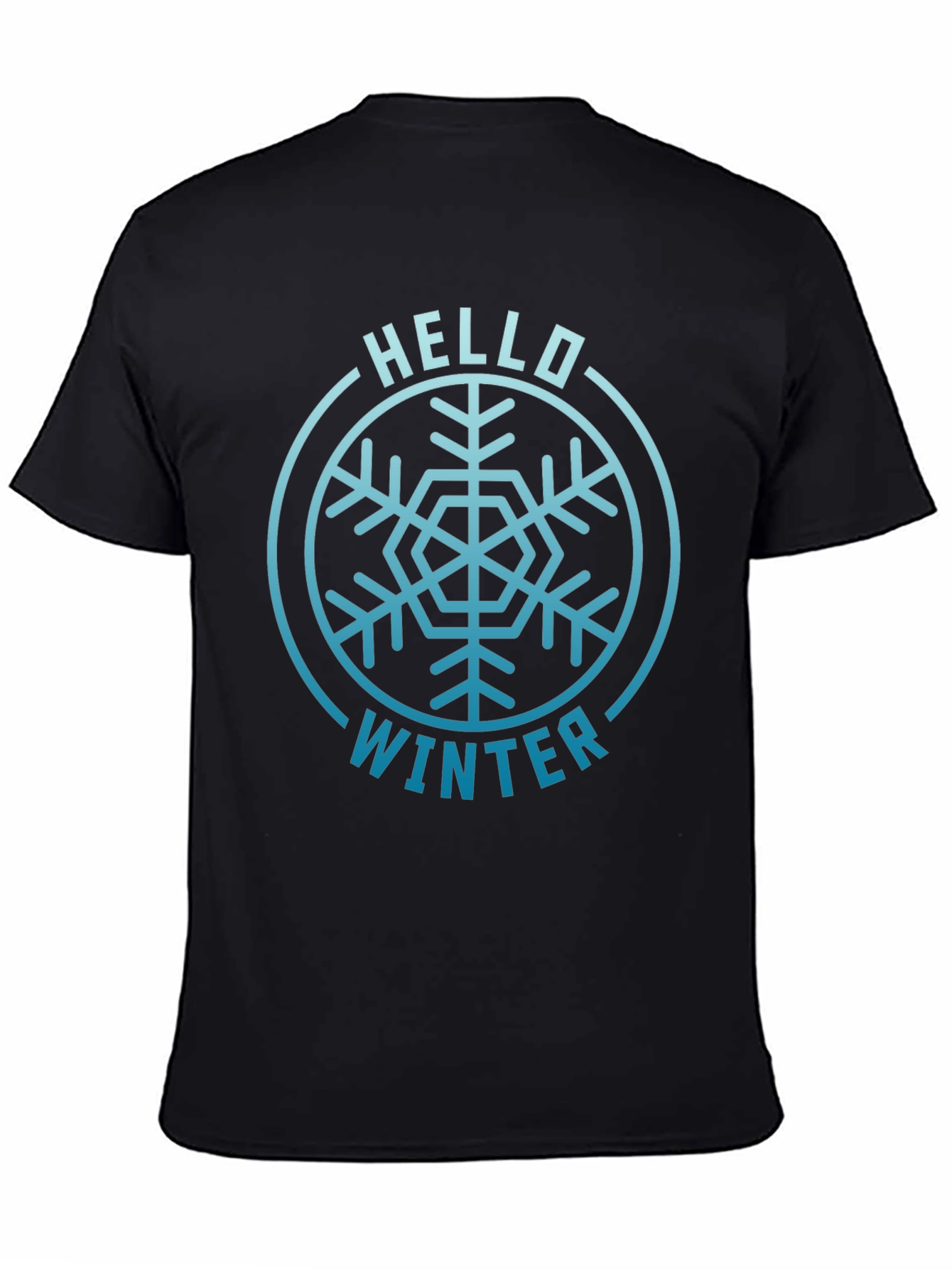 Camiseta Negra Hola Invierno Diseño Copo de Nieve