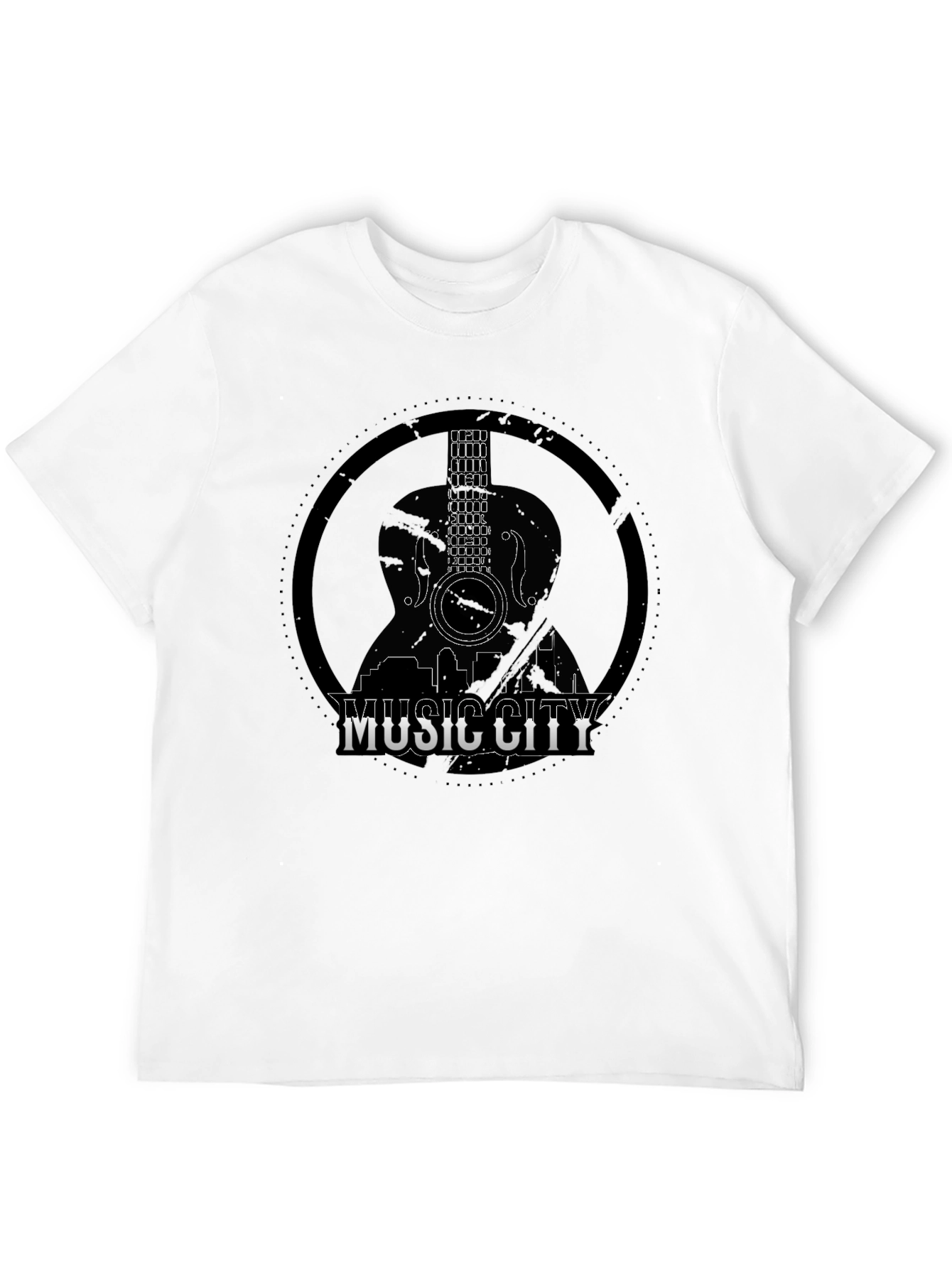 Camiseta Negra Music City con Diseño de Guitarra