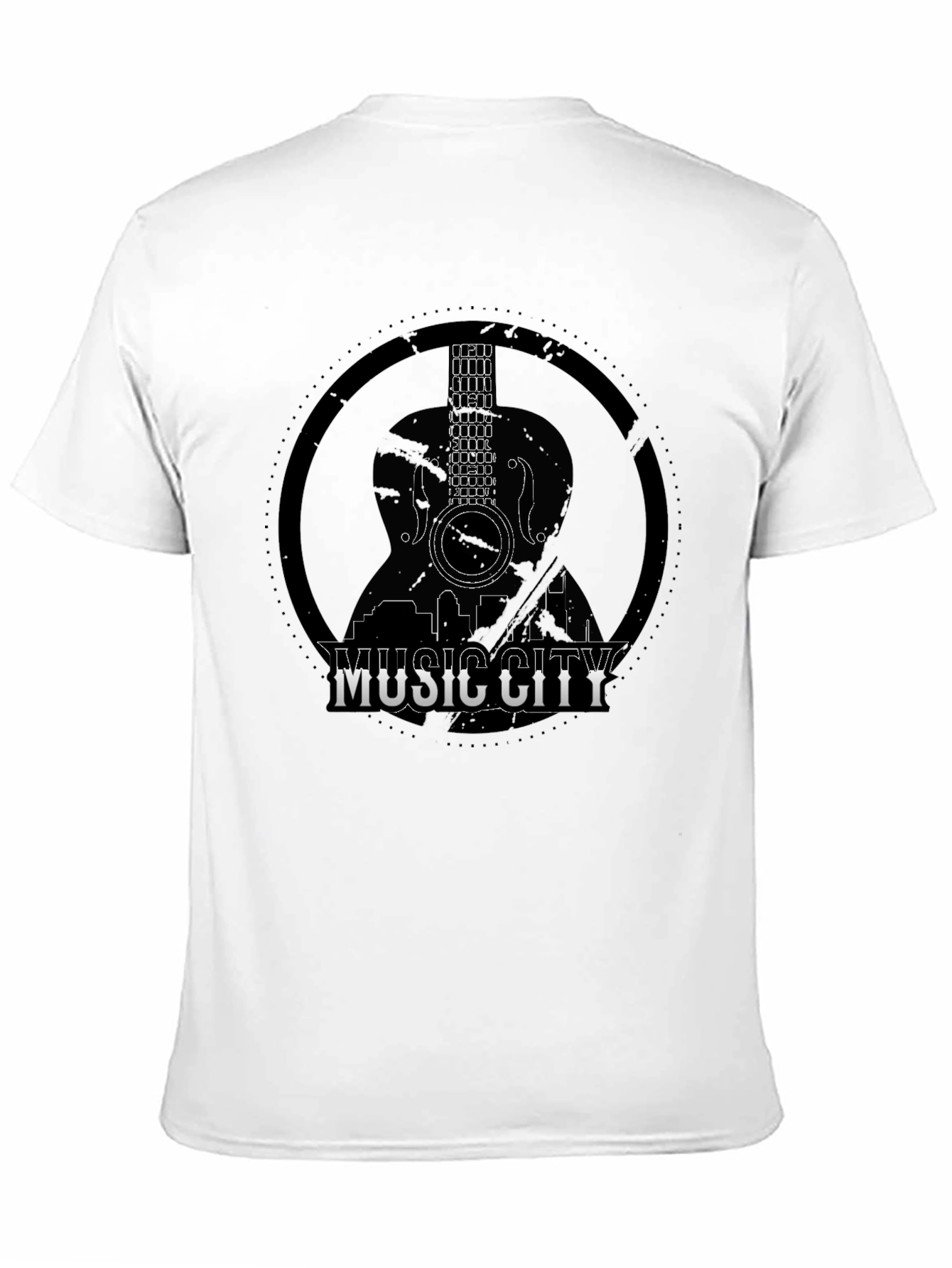 Camiseta Negra Music City con Diseño de Guitarra