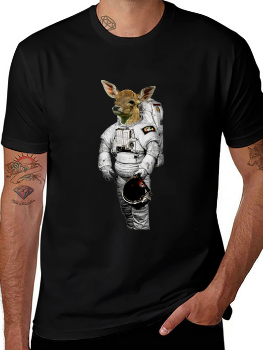 Camiseta Negra con Diseño Astronauta Ciervo