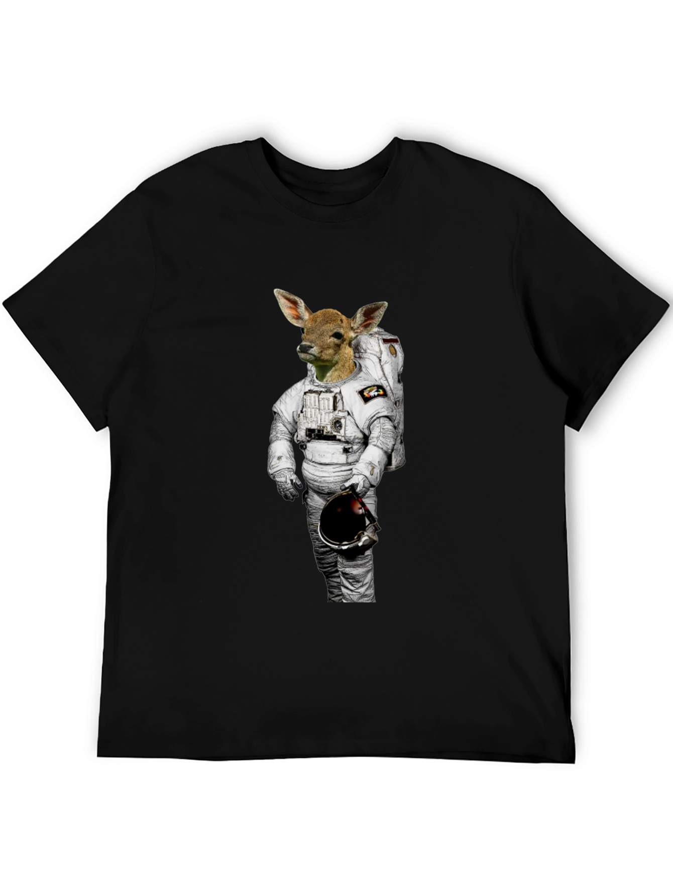 Camiseta Negra con Diseño Astronauta Ciervo