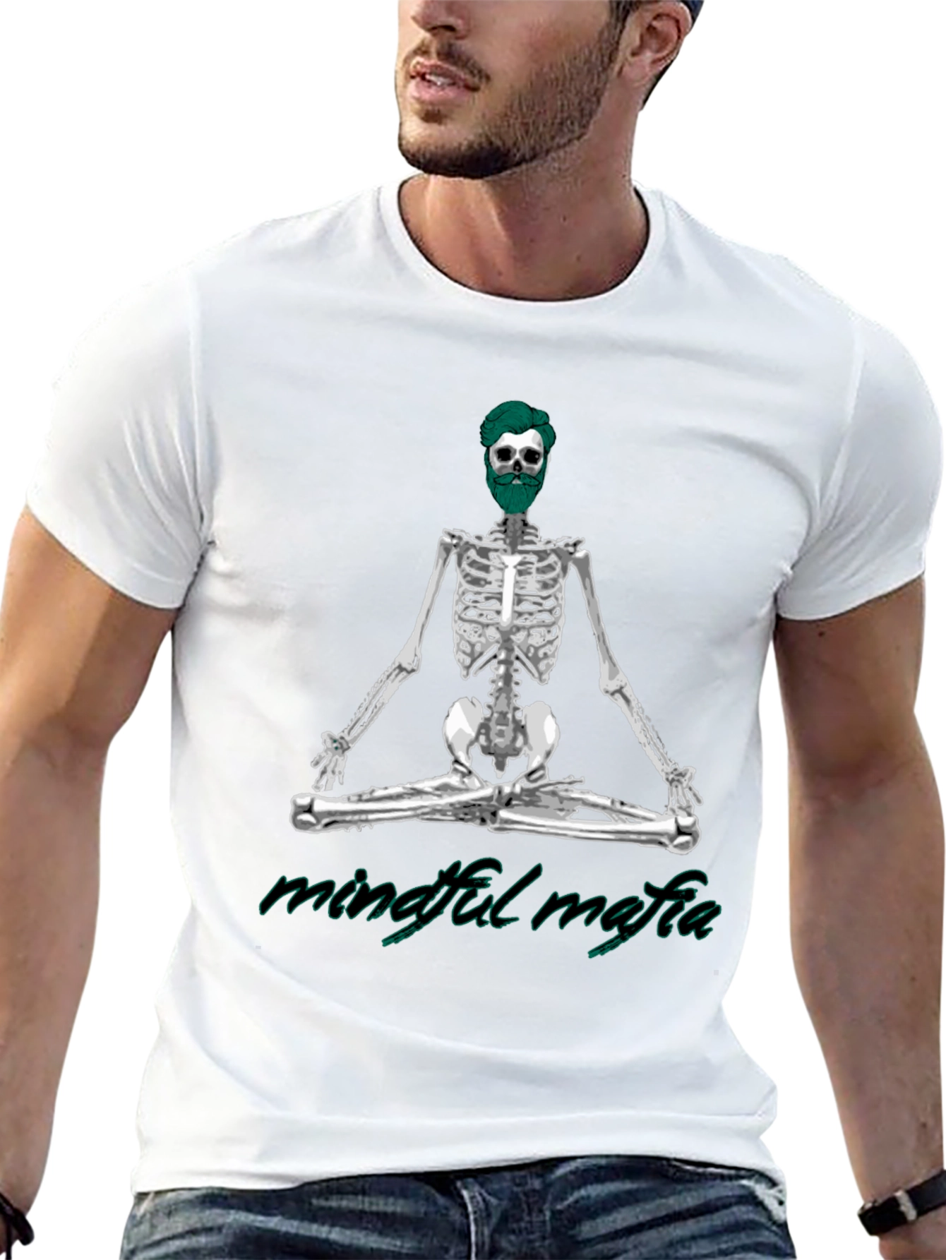 Camiseta Negra Mindfulness Mafia - Diseño Esqueleto
