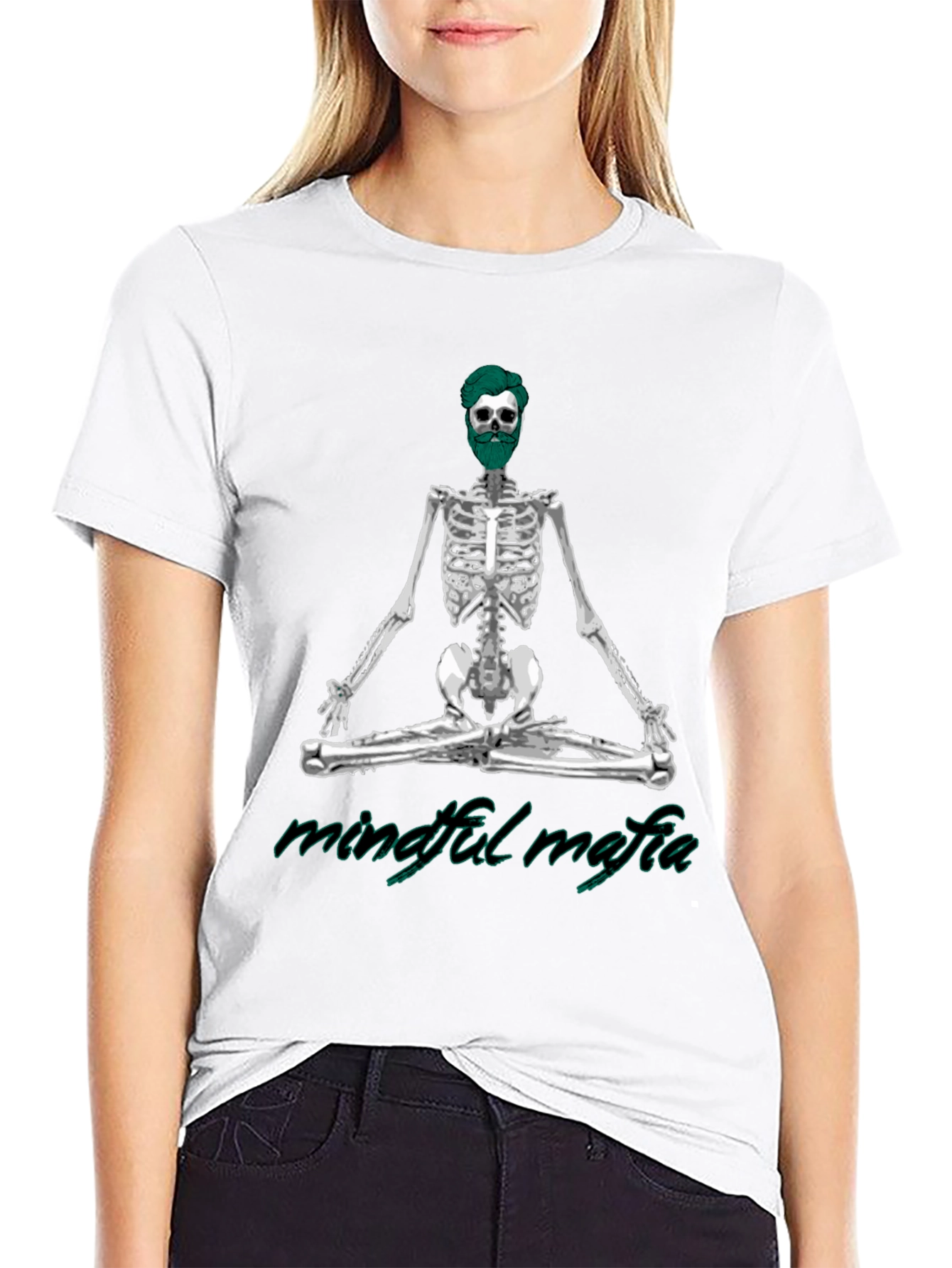 Camiseta Negra Mindfulness Mafia - Diseño Esqueleto