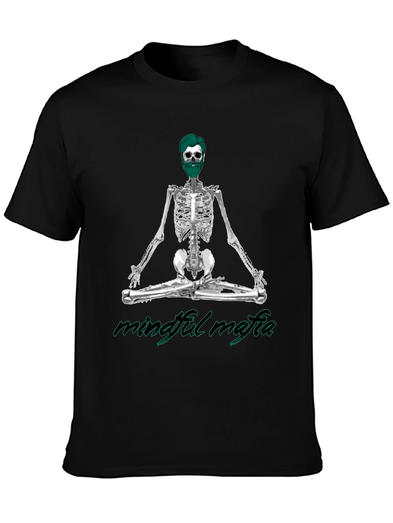 Camiseta Negra Mindfulness Mafia - Diseño Esqueleto