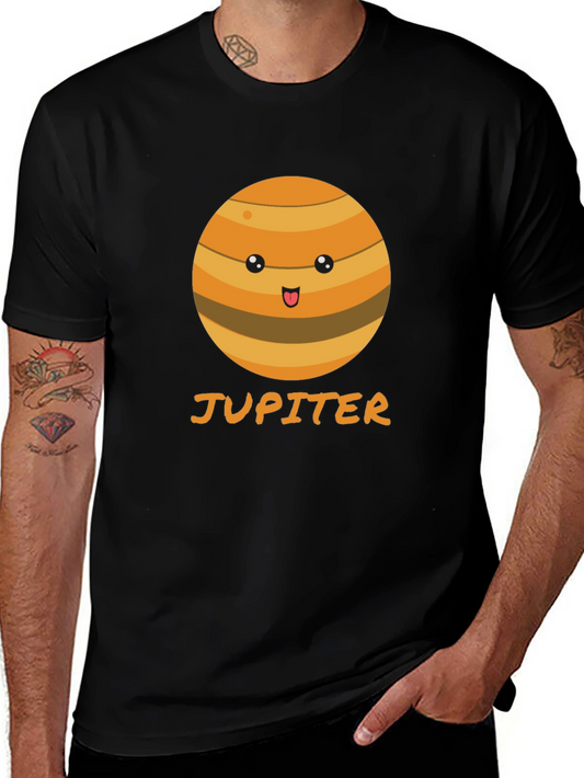 Camiseta Negra con Diseño de Júpiter Kawaii