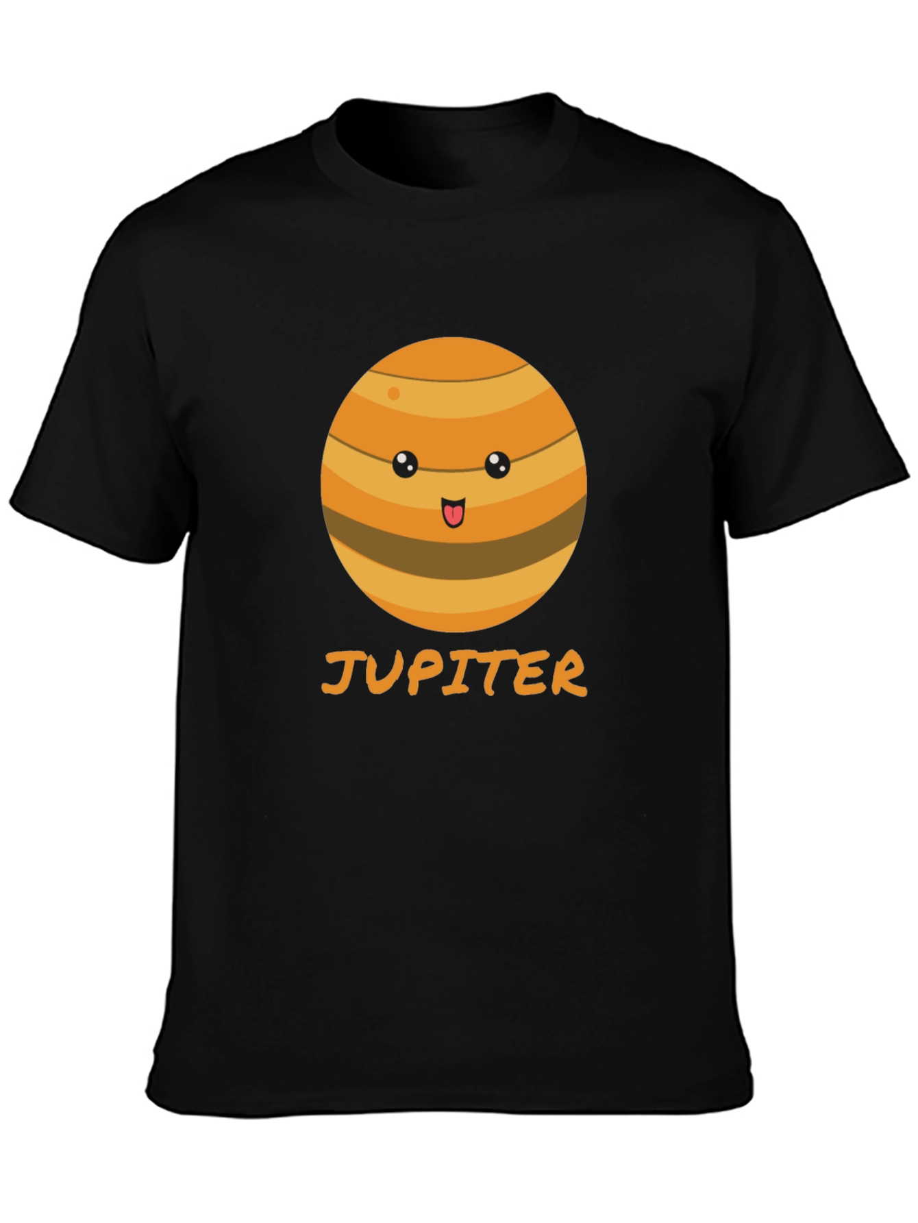 Camiseta Negra con Diseño de Júpiter Kawaii