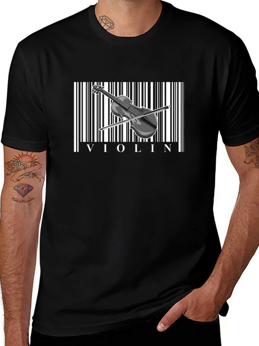 Camiseta Negra con Diseño de Violín y Código de Barras