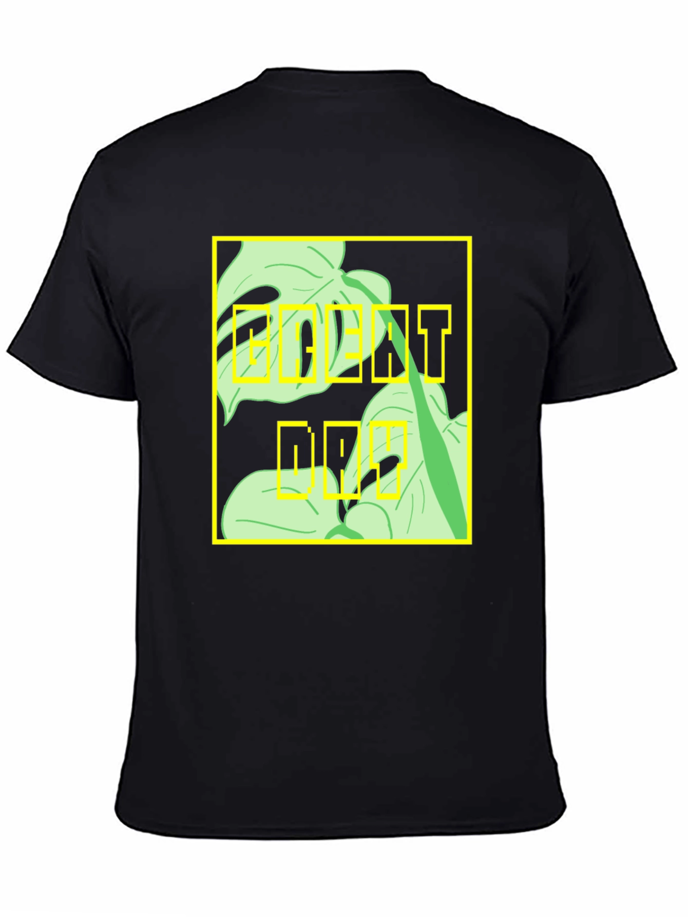 Camiseta Negra con Diseño Tropical Moderno