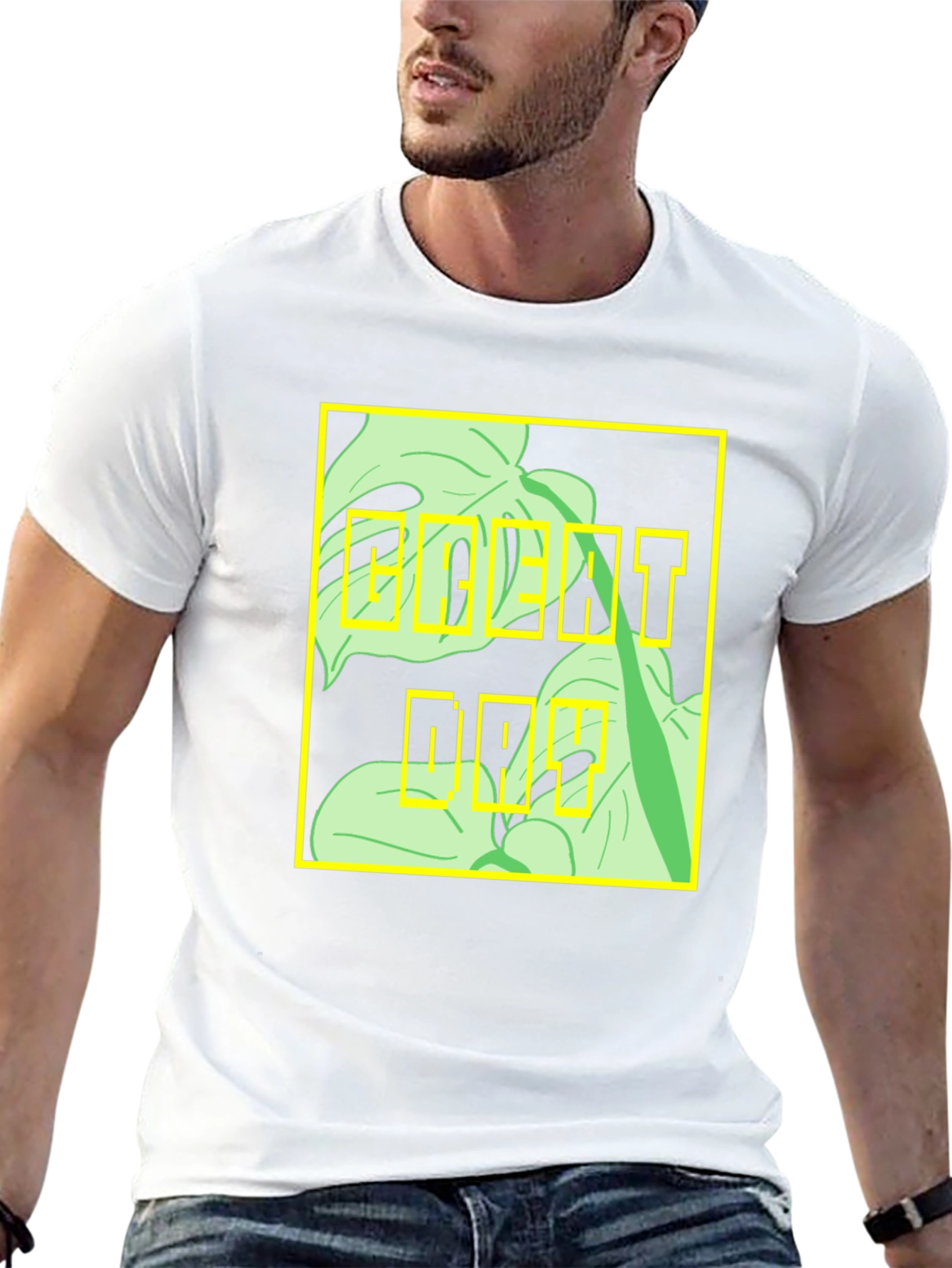 Camiseta Negra con Diseño Tropical Moderno