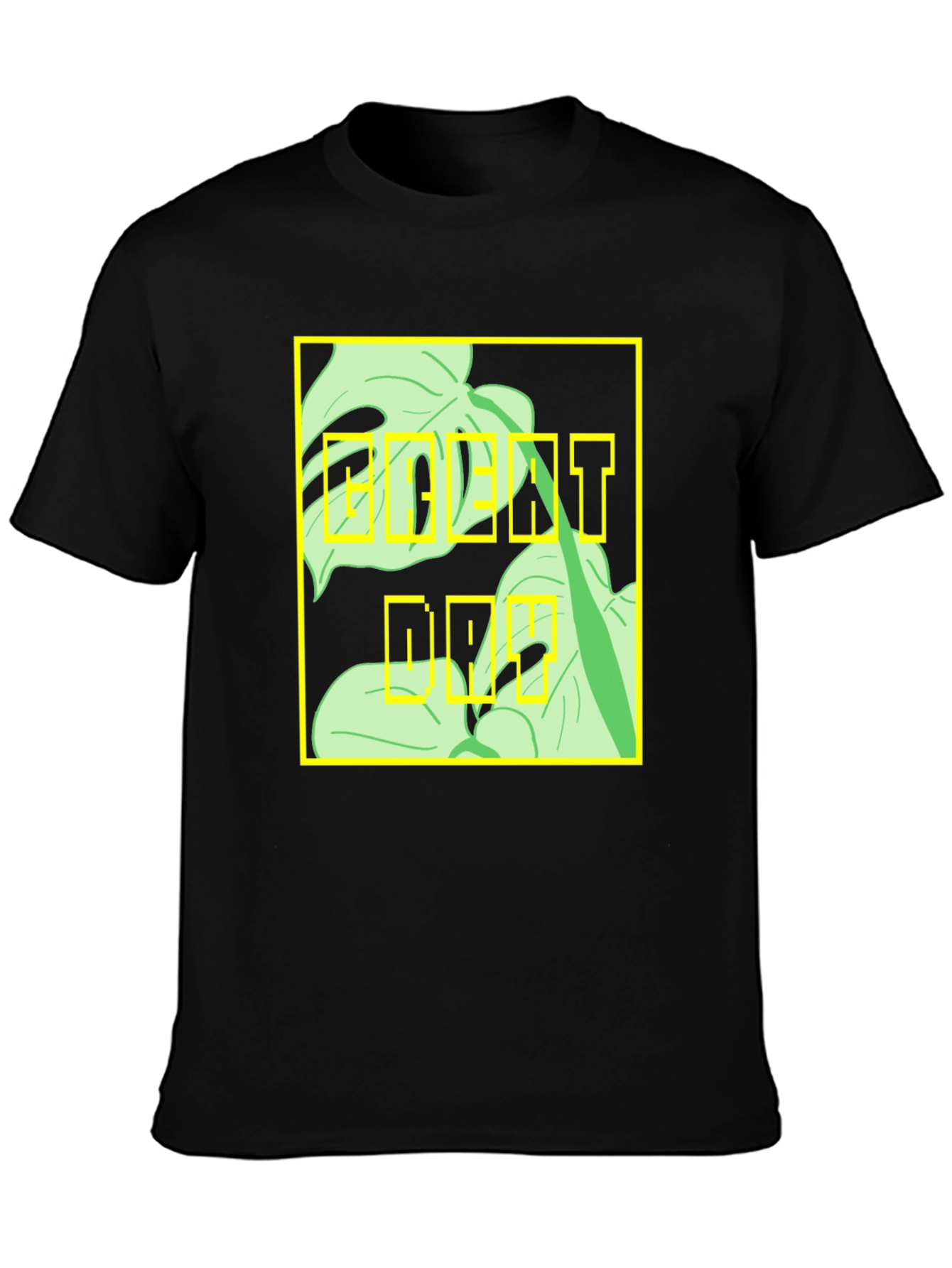 Camiseta Negra con Diseño Tropical Moderno