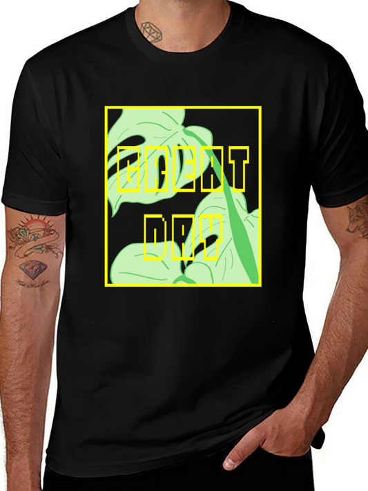 Camiseta Negra con Diseño Tropical Moderno