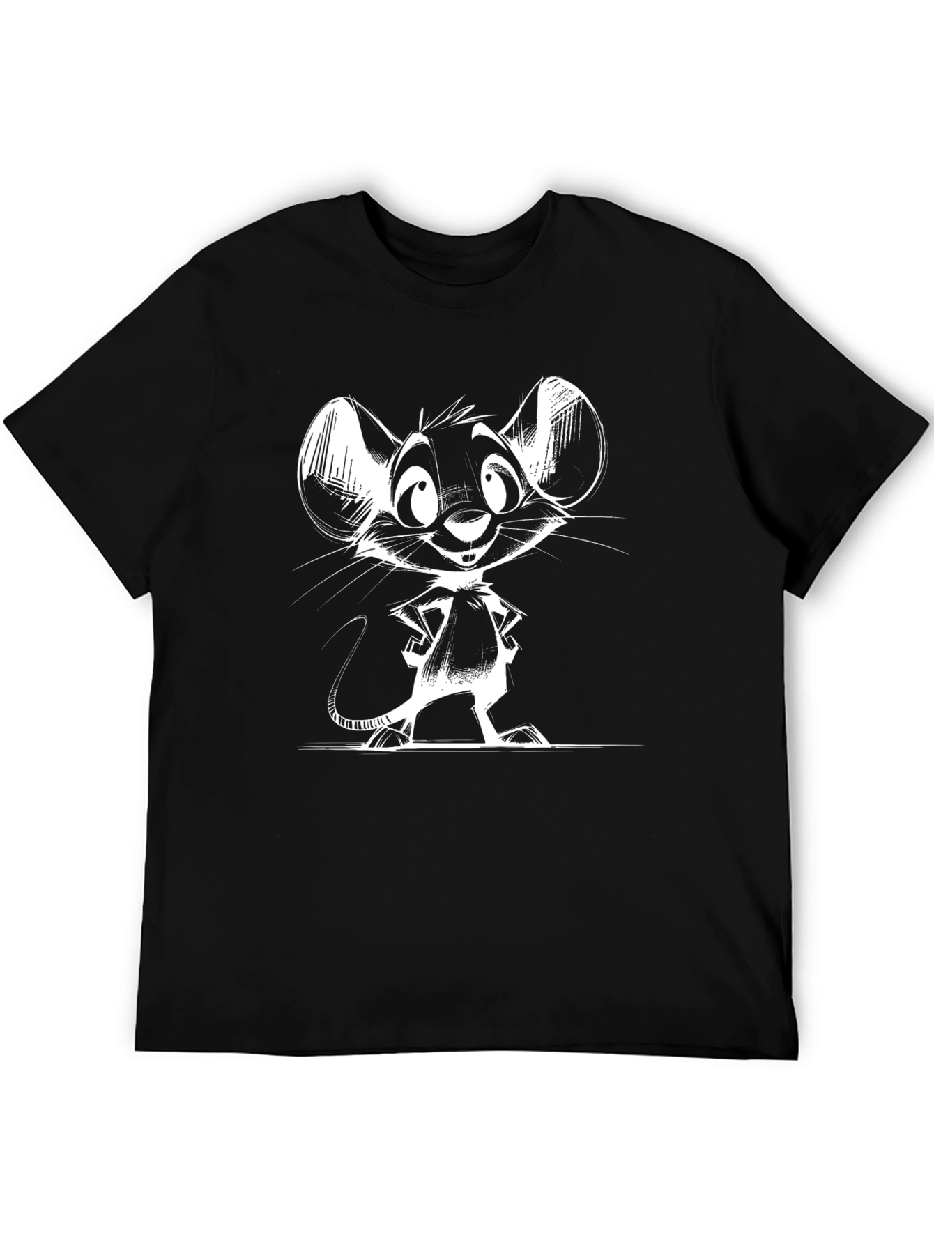 Camiseta Negra con Dibujo de Ratón Blanco
