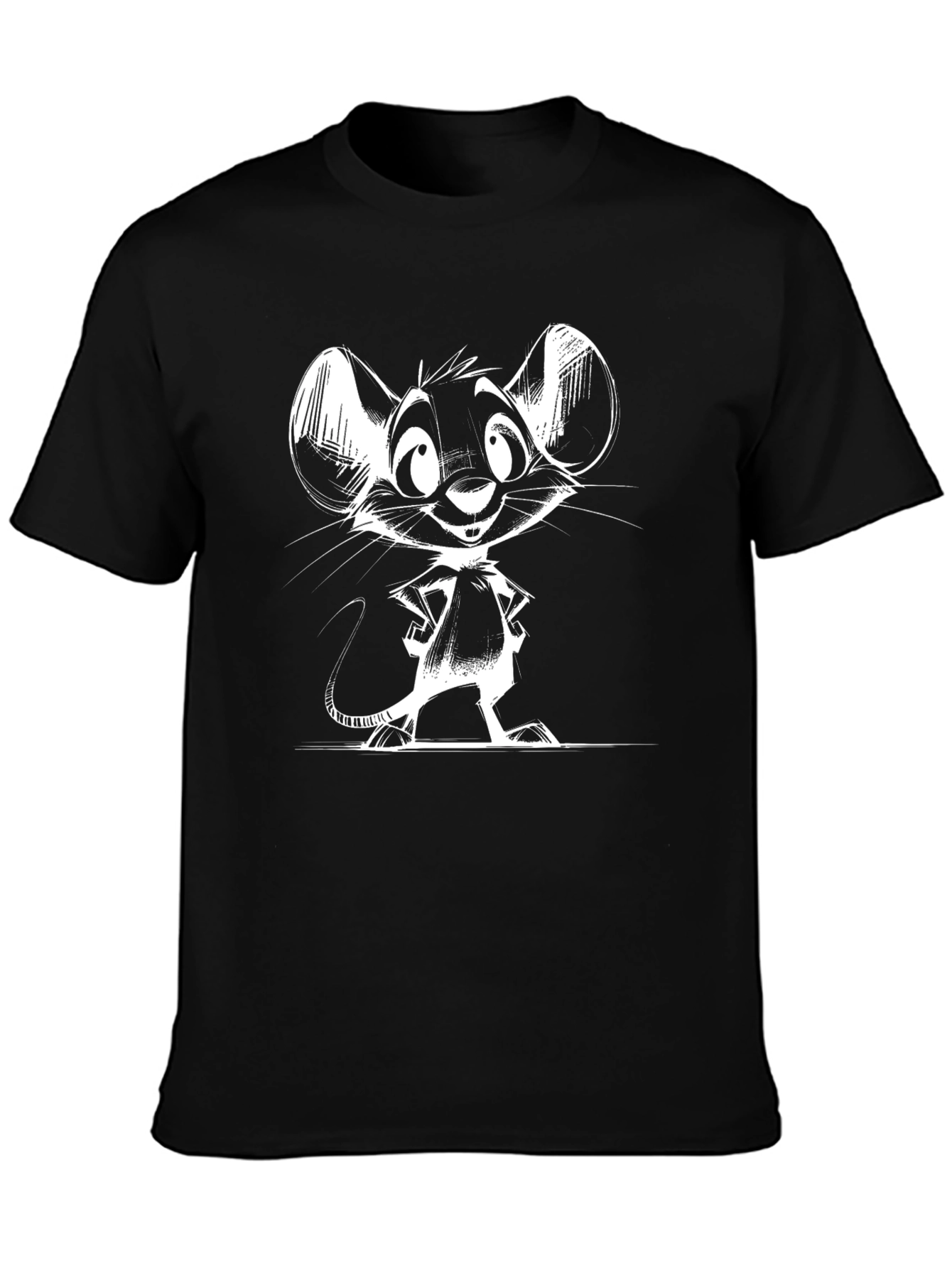 Camiseta Negra con Dibujo de Ratón Blanco