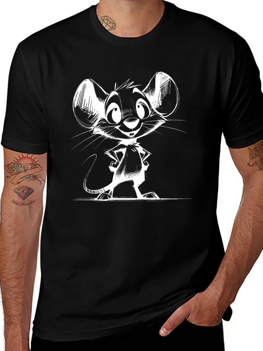 Camiseta Negra con Dibujo de Ratón Blanco
