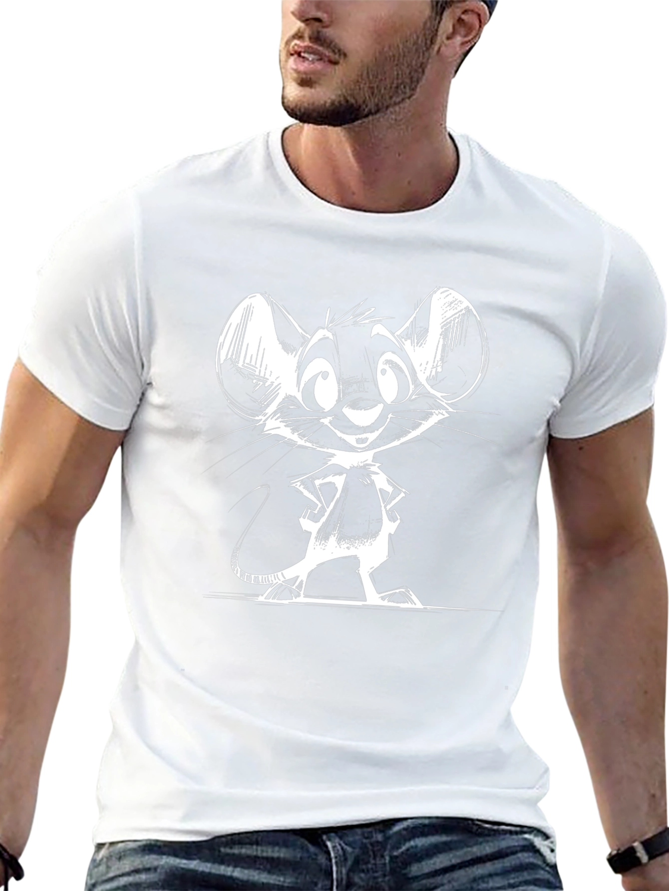 Camiseta Negra con Dibujo de Ratón Blanco