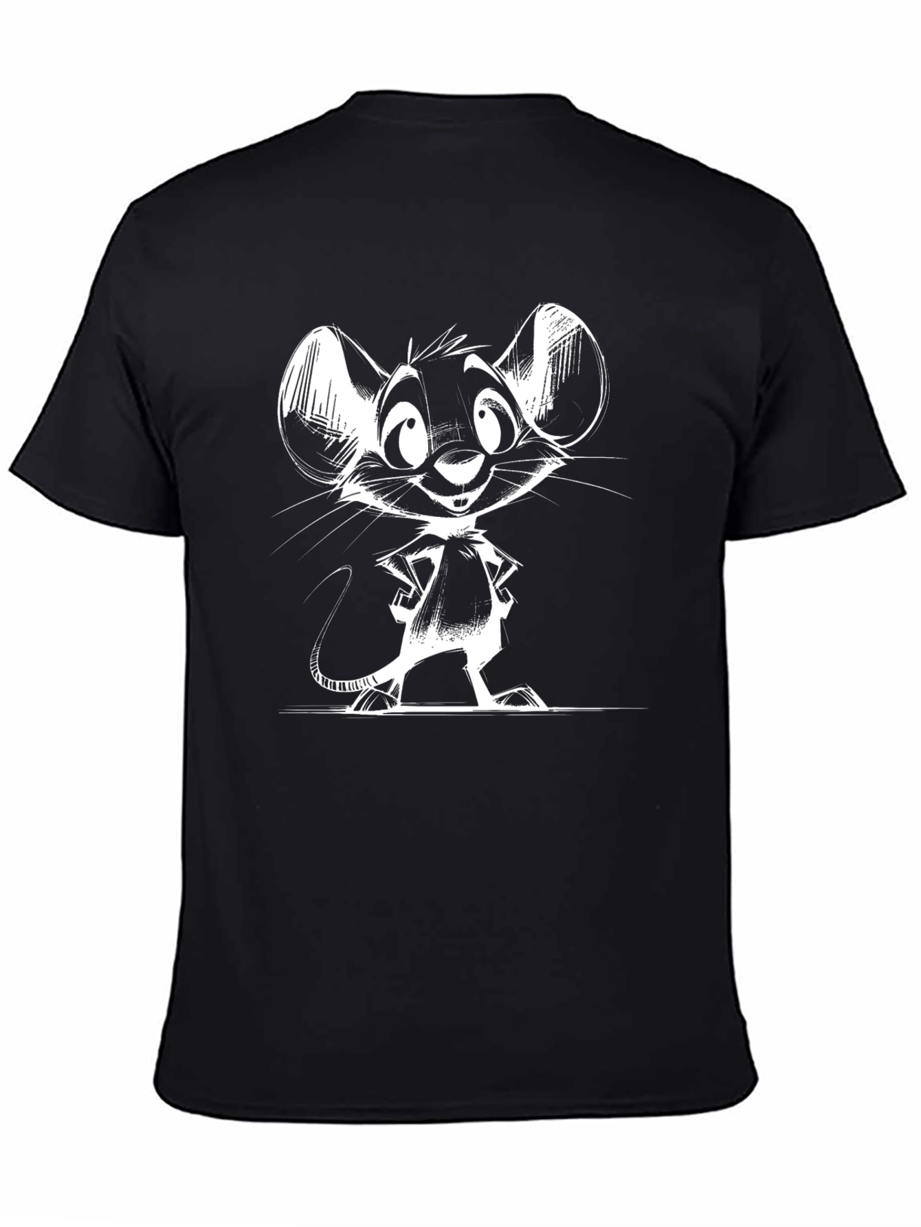 Camiseta Negra con Dibujo de Ratón Blanco