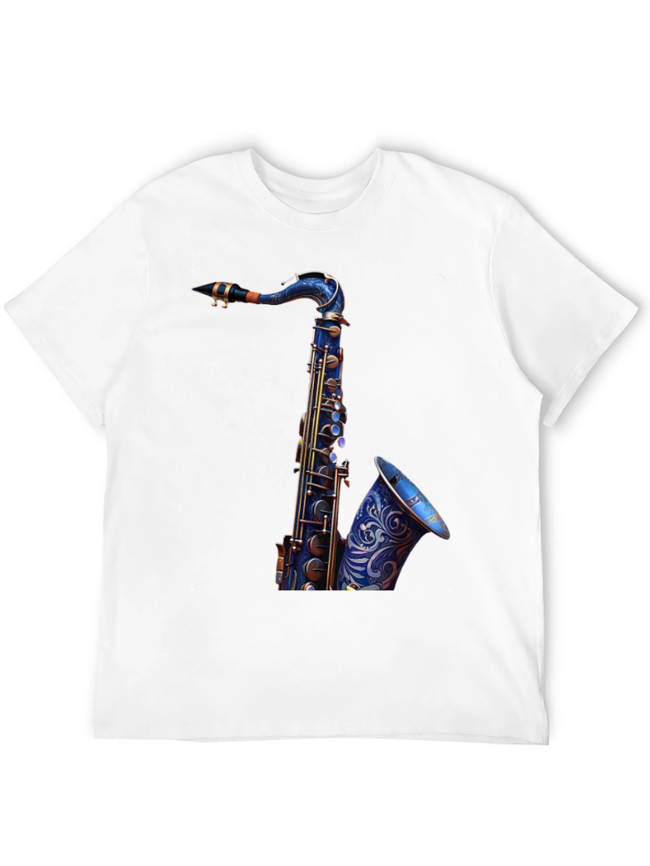 Camiseta Negra con Diseño de Saxofón Azul