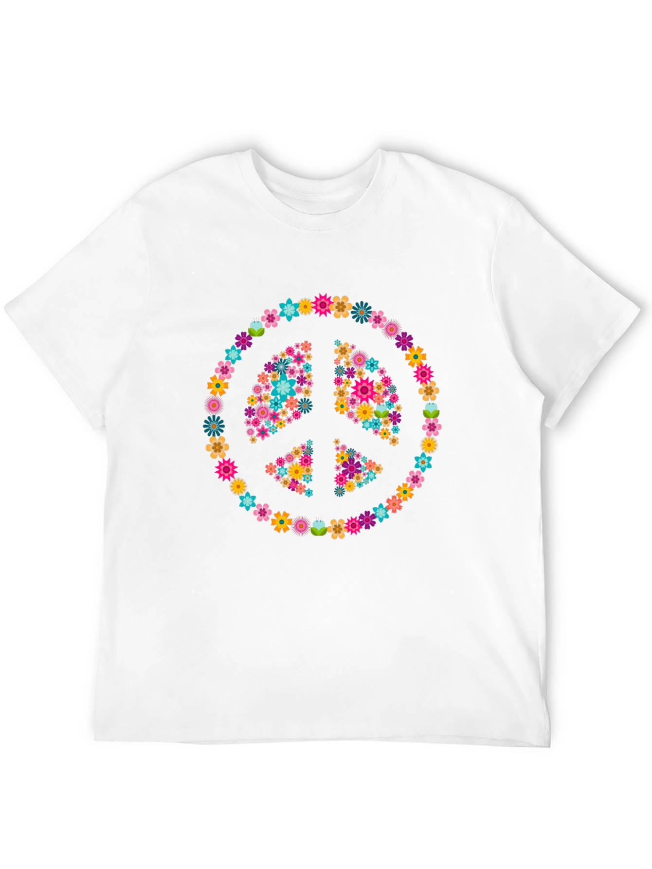Camiseta Negra con Símbolo de la Paz Floral