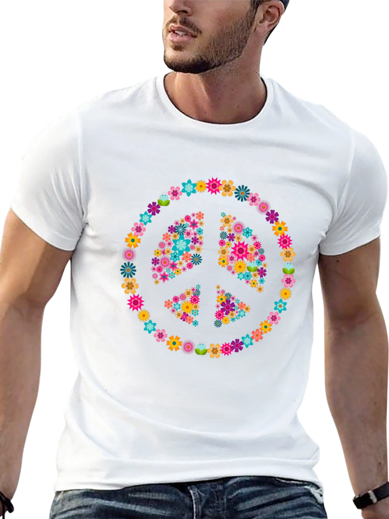 Camiseta Negra con Símbolo de la Paz Floral