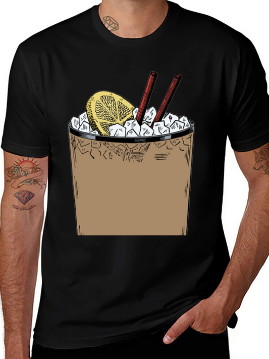 Camiseta Negra con Diseño de Cóctel Refrescante