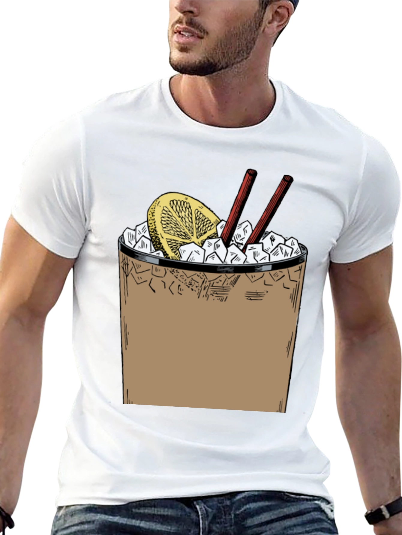 Camiseta Negra con Diseño de Cóctel Refrescante