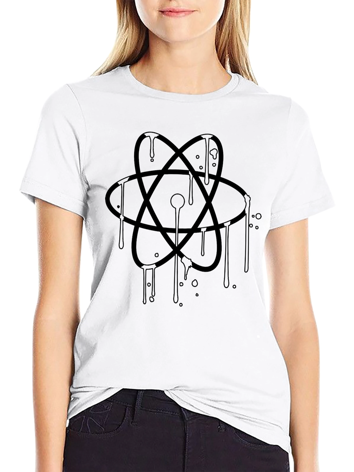 Camiseta Negra con Diseño de Átomo Abstracto