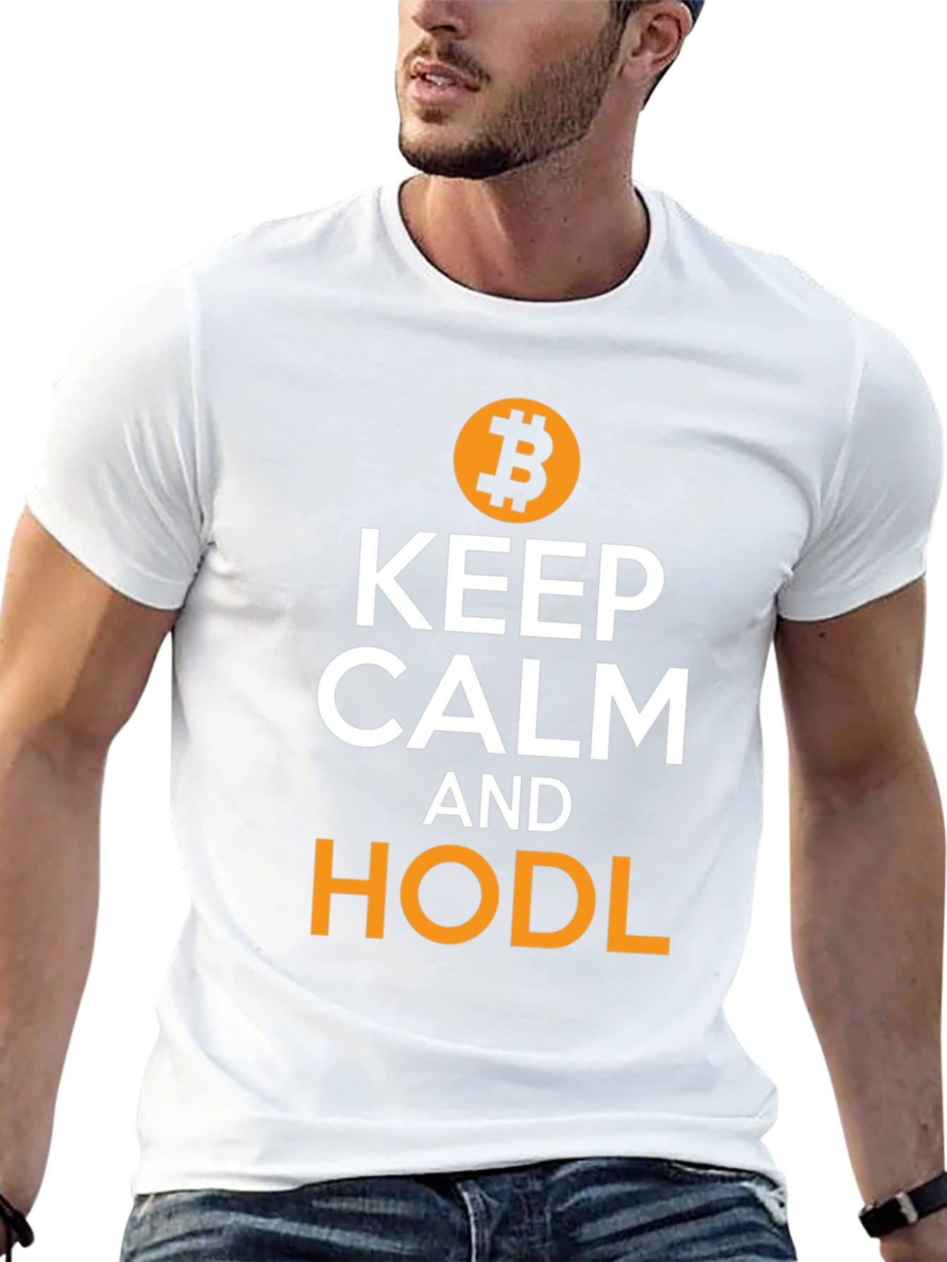 Camiseta Hombre Bitcoin: Keep Calm and HODL