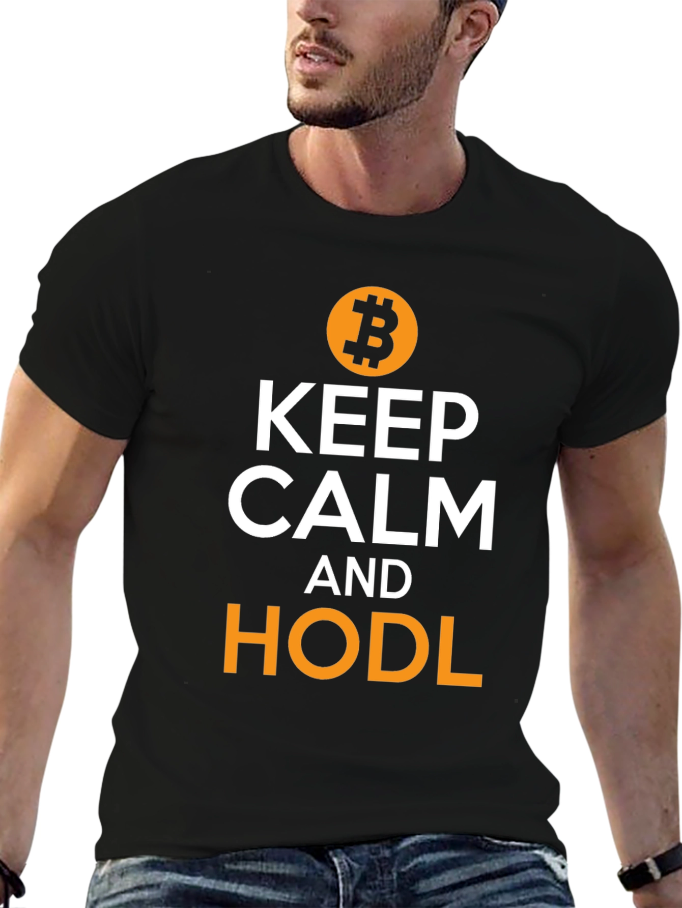 Camiseta Hombre Bitcoin: Keep Calm and HODL