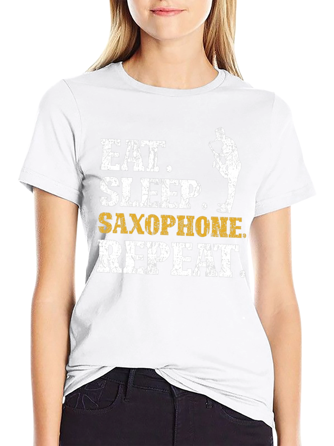 Camiseta Negra Eat Sleep Saxophone Repeat