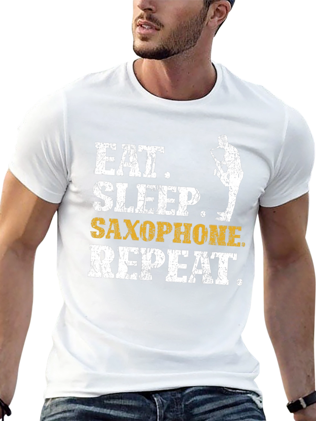 Camiseta Negra Eat Sleep Saxophone Repeat