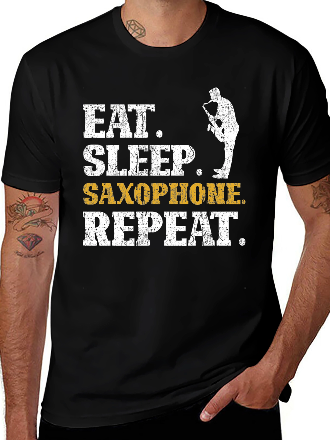 Camiseta Negra Eat Sleep Saxophone Repeat