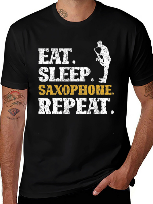 Camiseta Negra Eat Sleep Saxophone Repeat