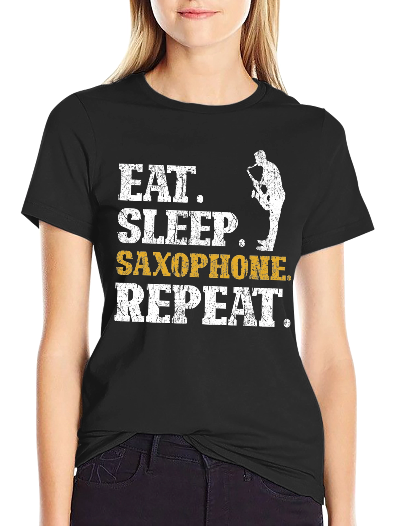 Camiseta Negra Eat Sleep Saxophone Repeat