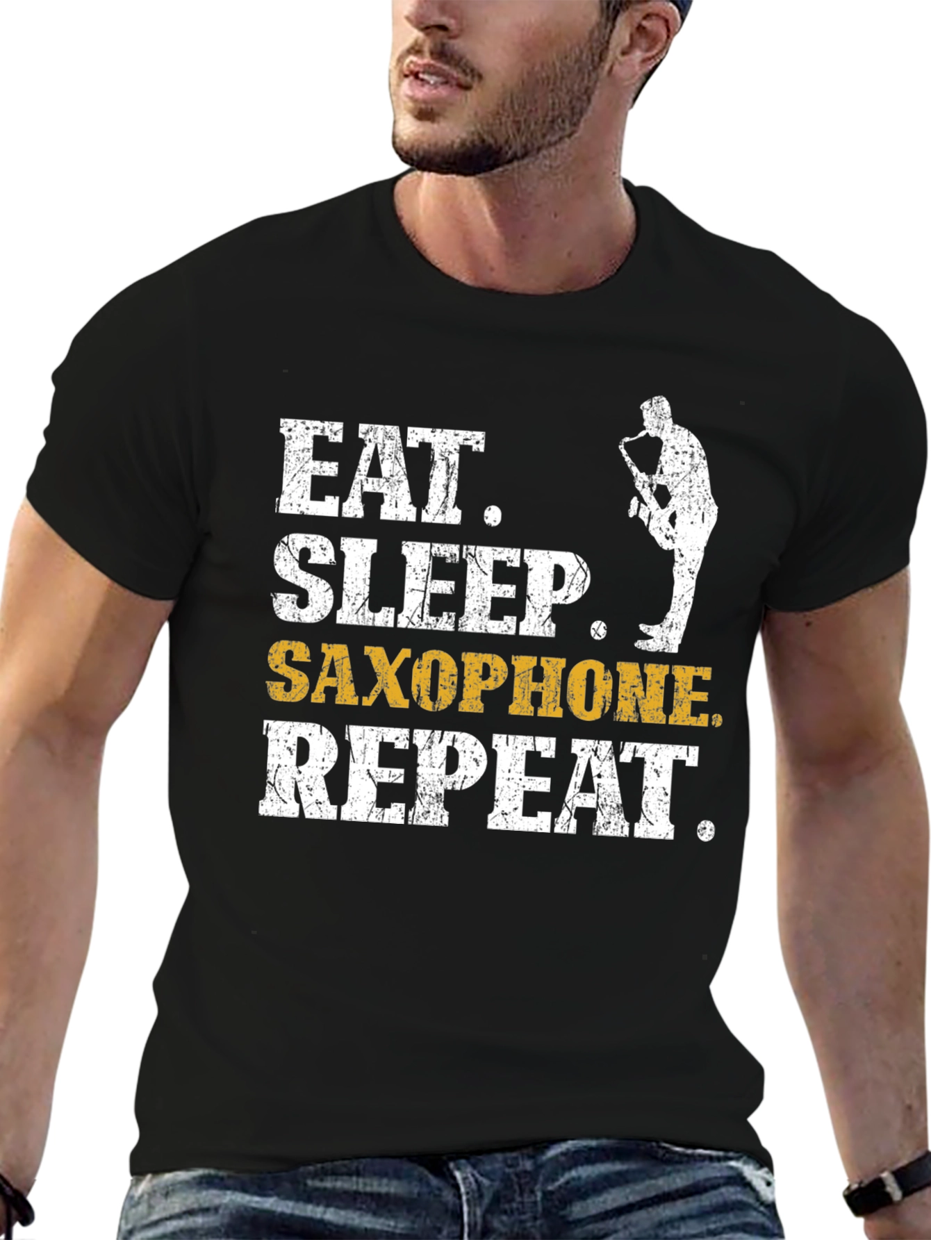 Camiseta Negra Eat Sleep Saxophone Repeat