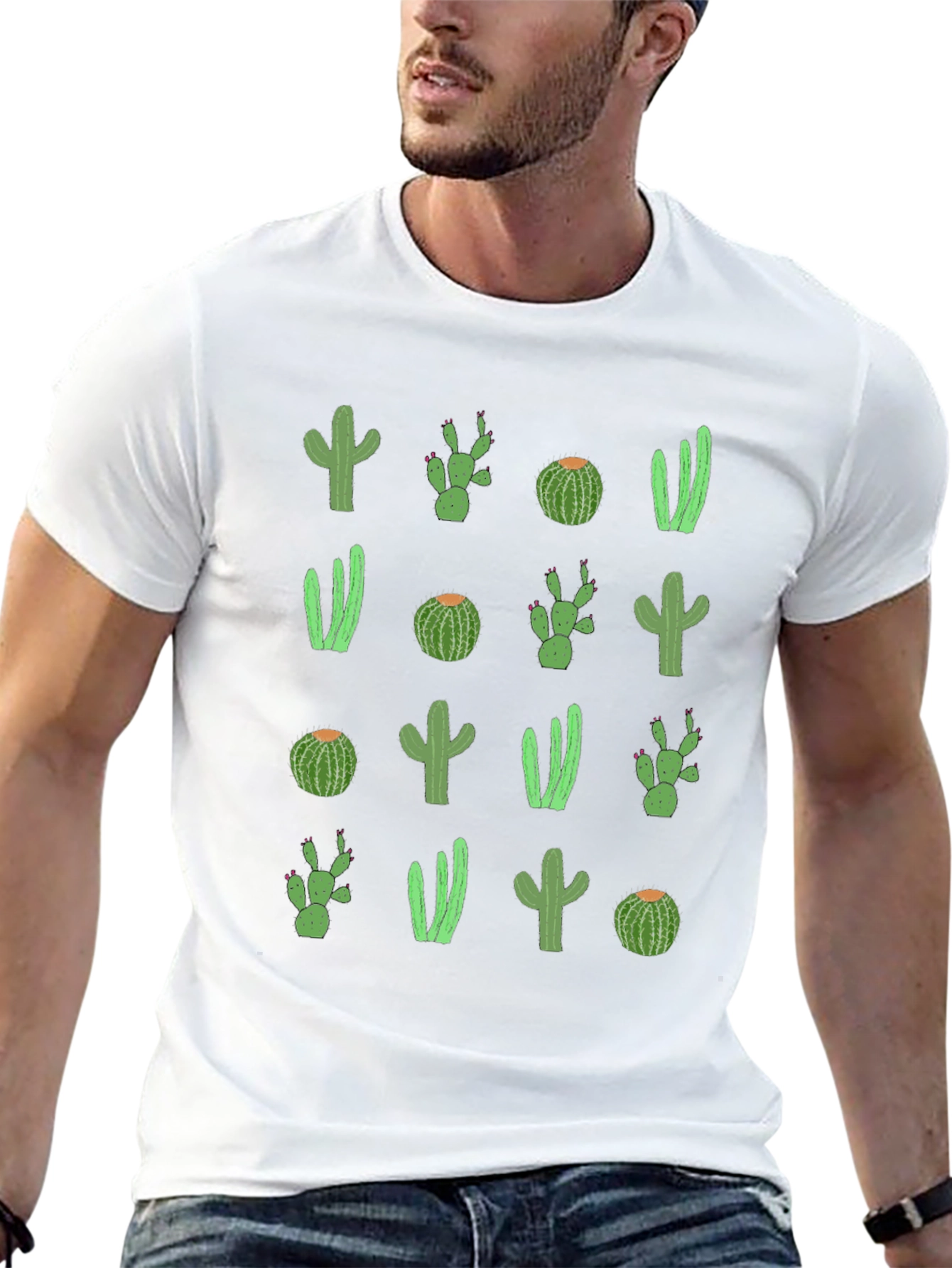 Camiseta Negra con Diseño de Cactus Divertido