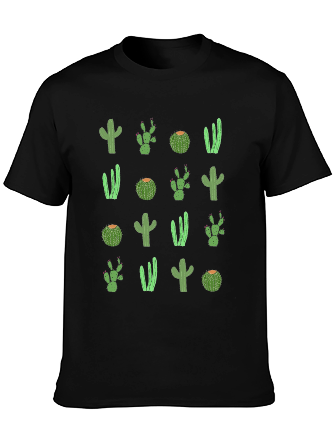 Camiseta Negra con Diseño de Cactus Divertido