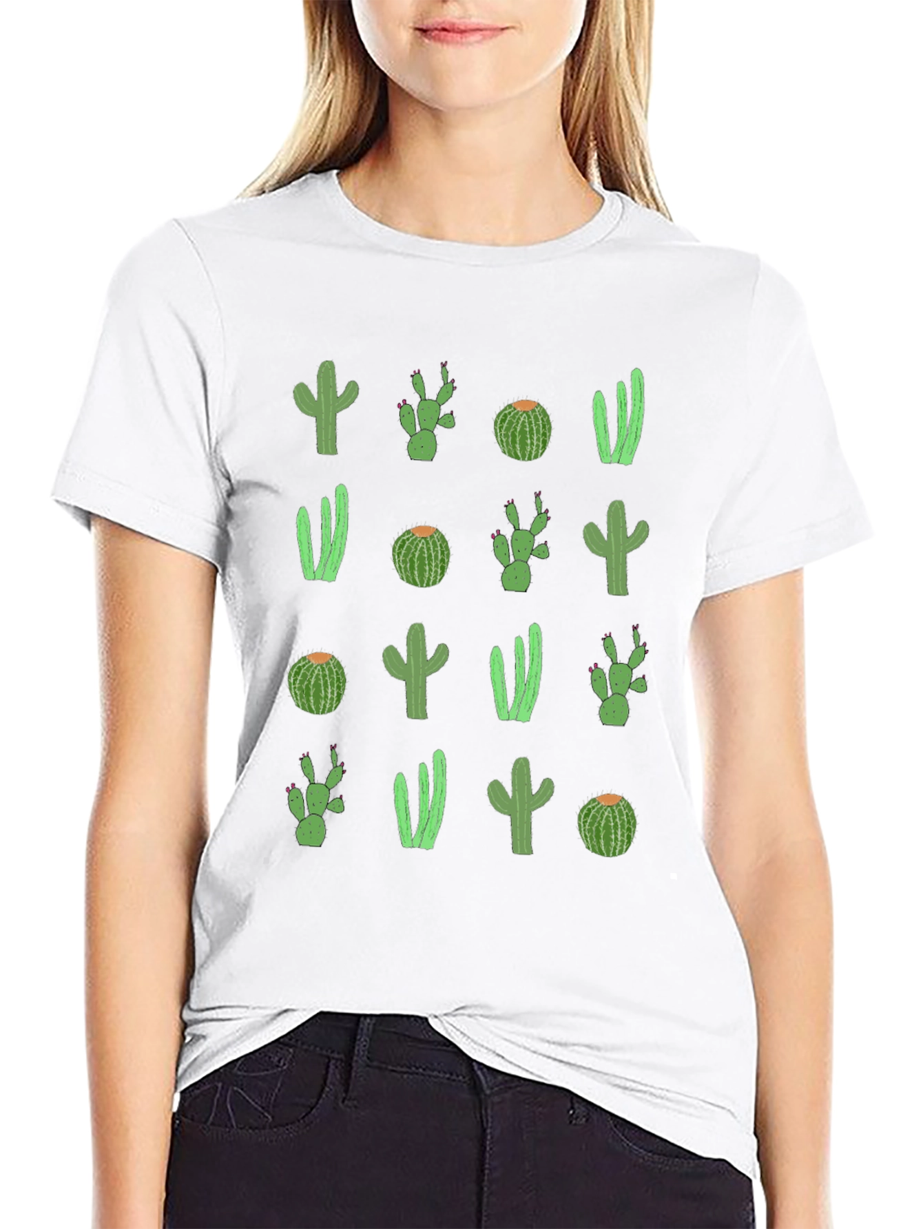 Camiseta Negra con Diseño de Cactus Divertido