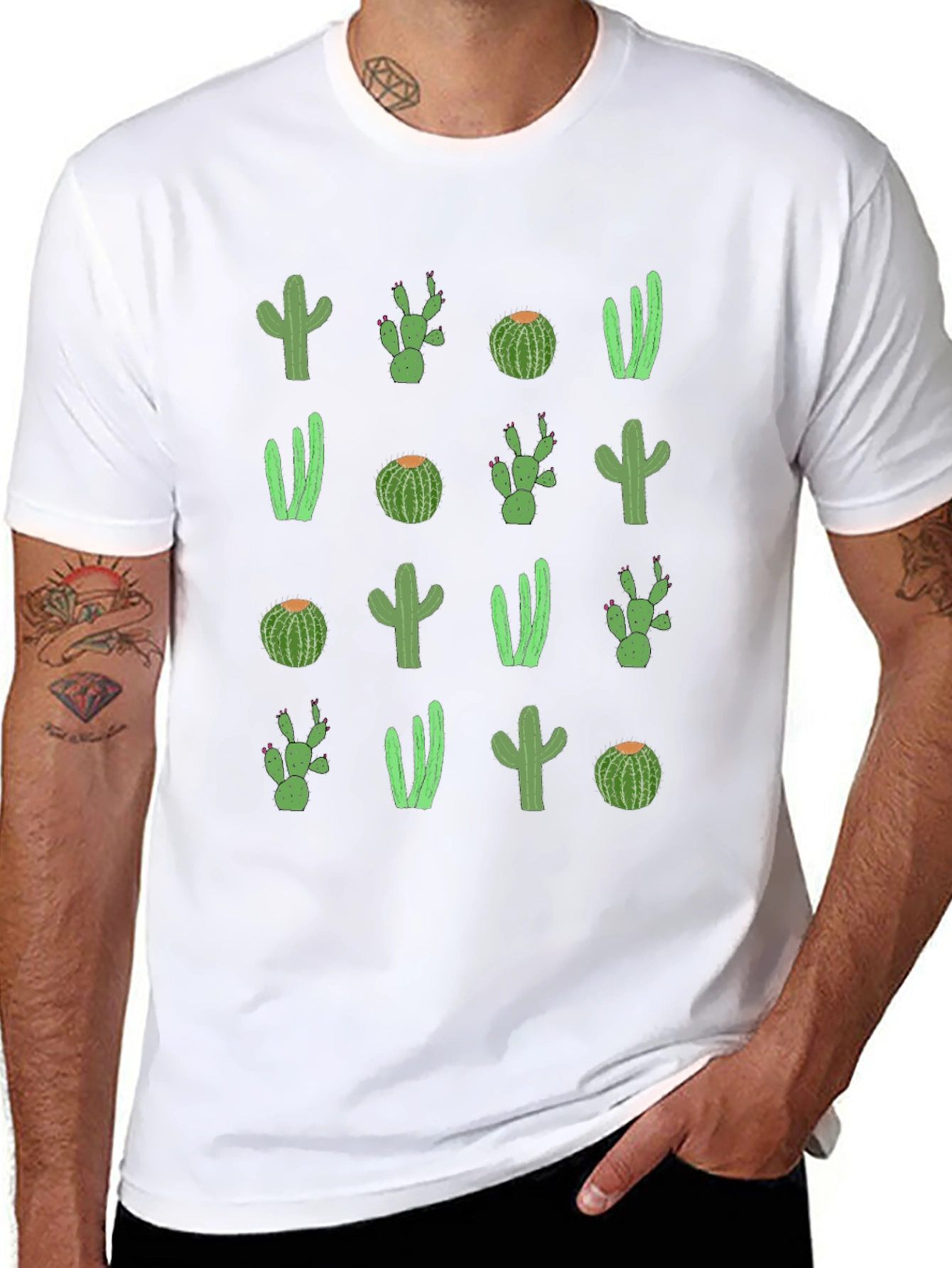 Camiseta Negra con Diseño de Cactus Divertido