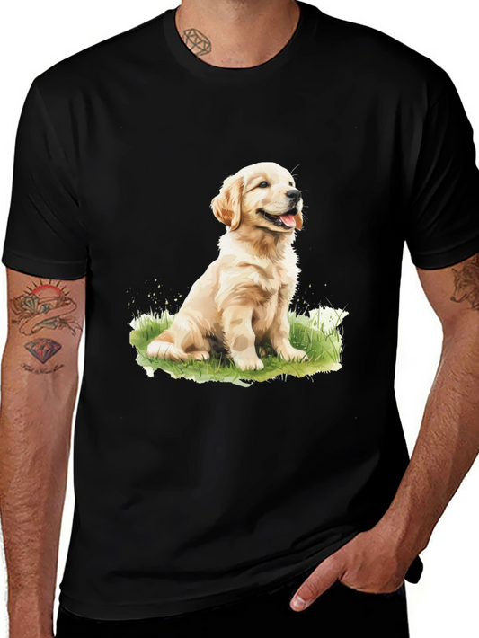 Camiseta Negra con Diseño Adorable de Cachorro Golden Retriever