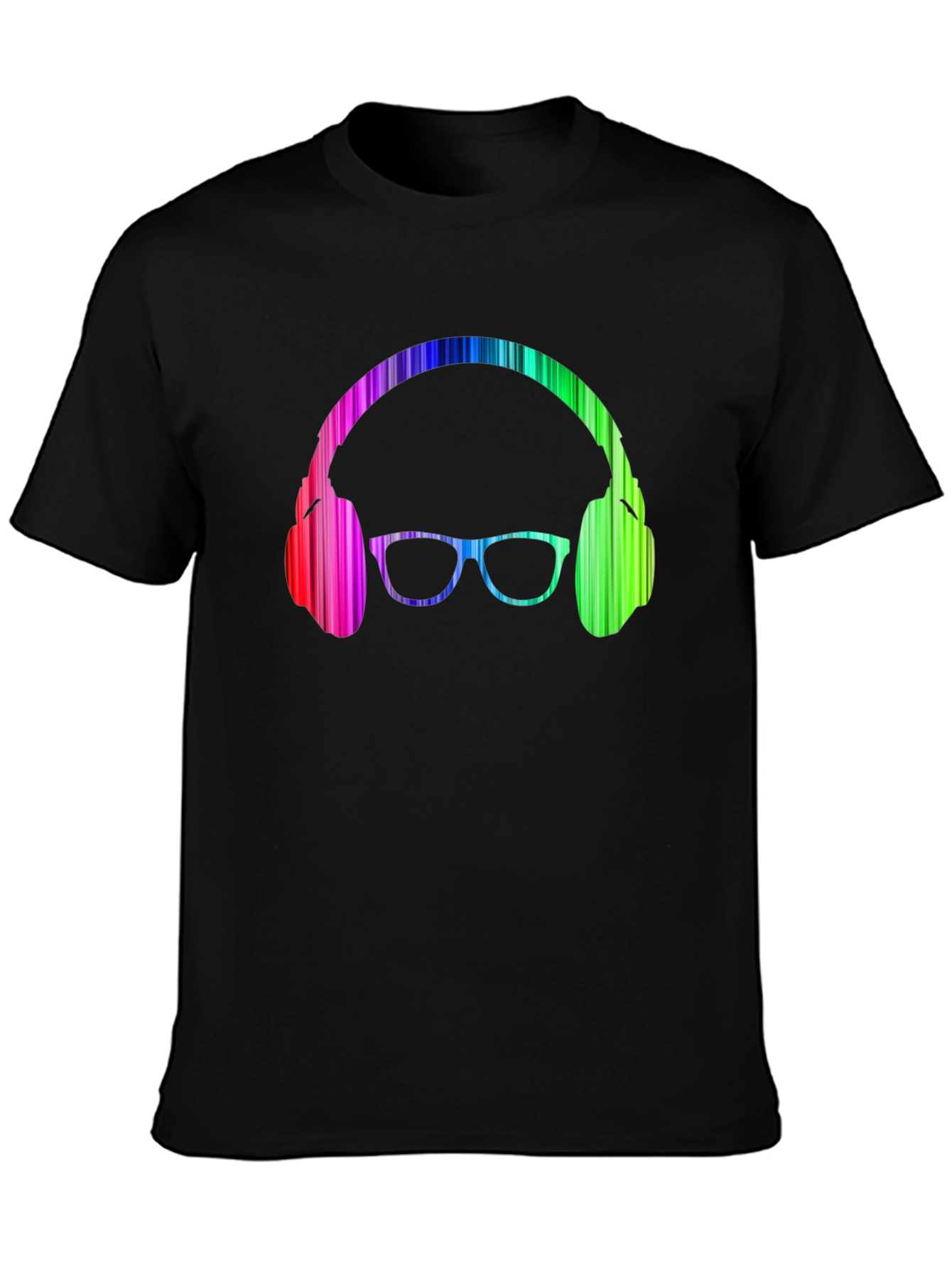 Camiseta Negra con Diseño de Auriculares y Gafas