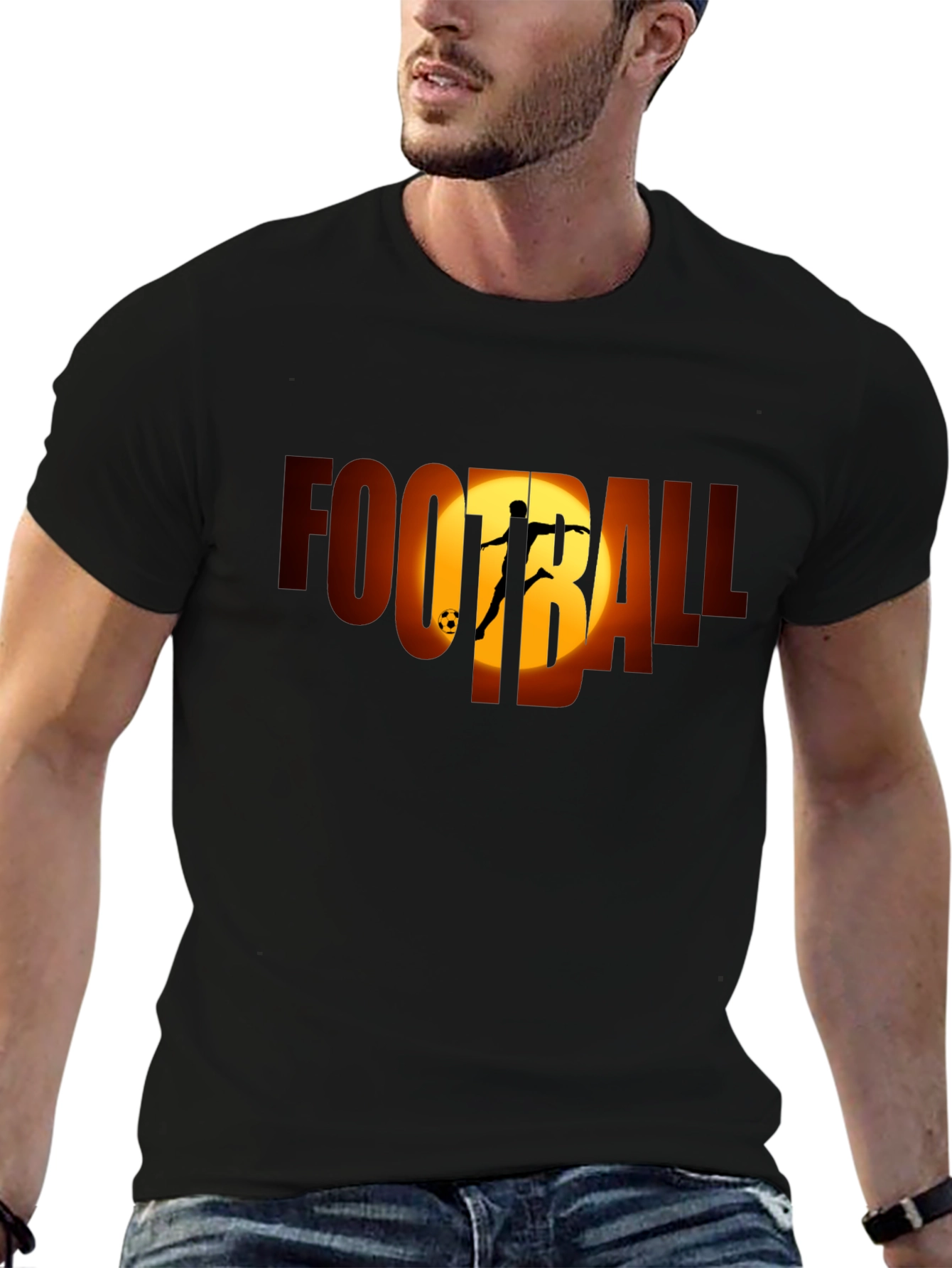 Camiseta Negra Football con Silueta de Jugador