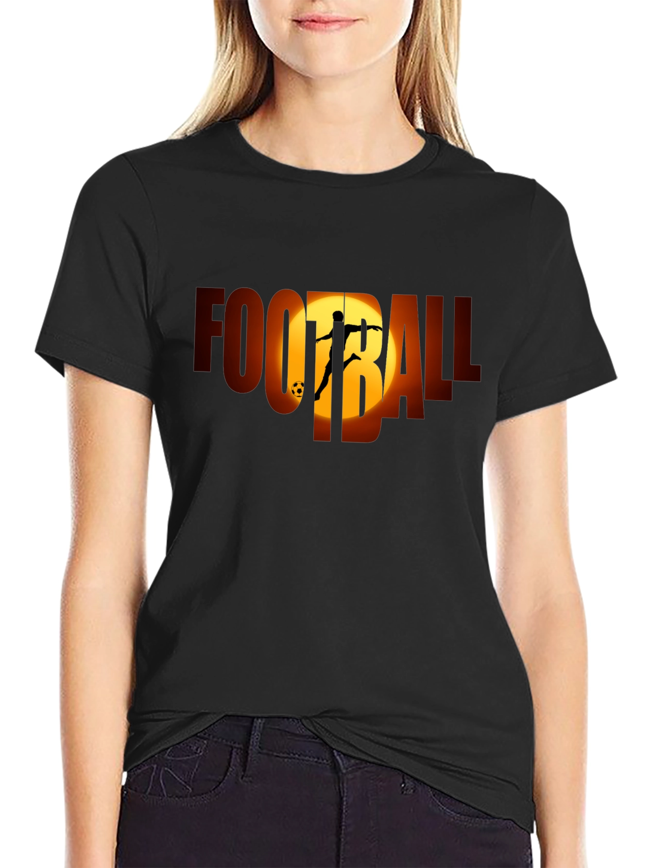 Camiseta Negra Football con Silueta de Jugador