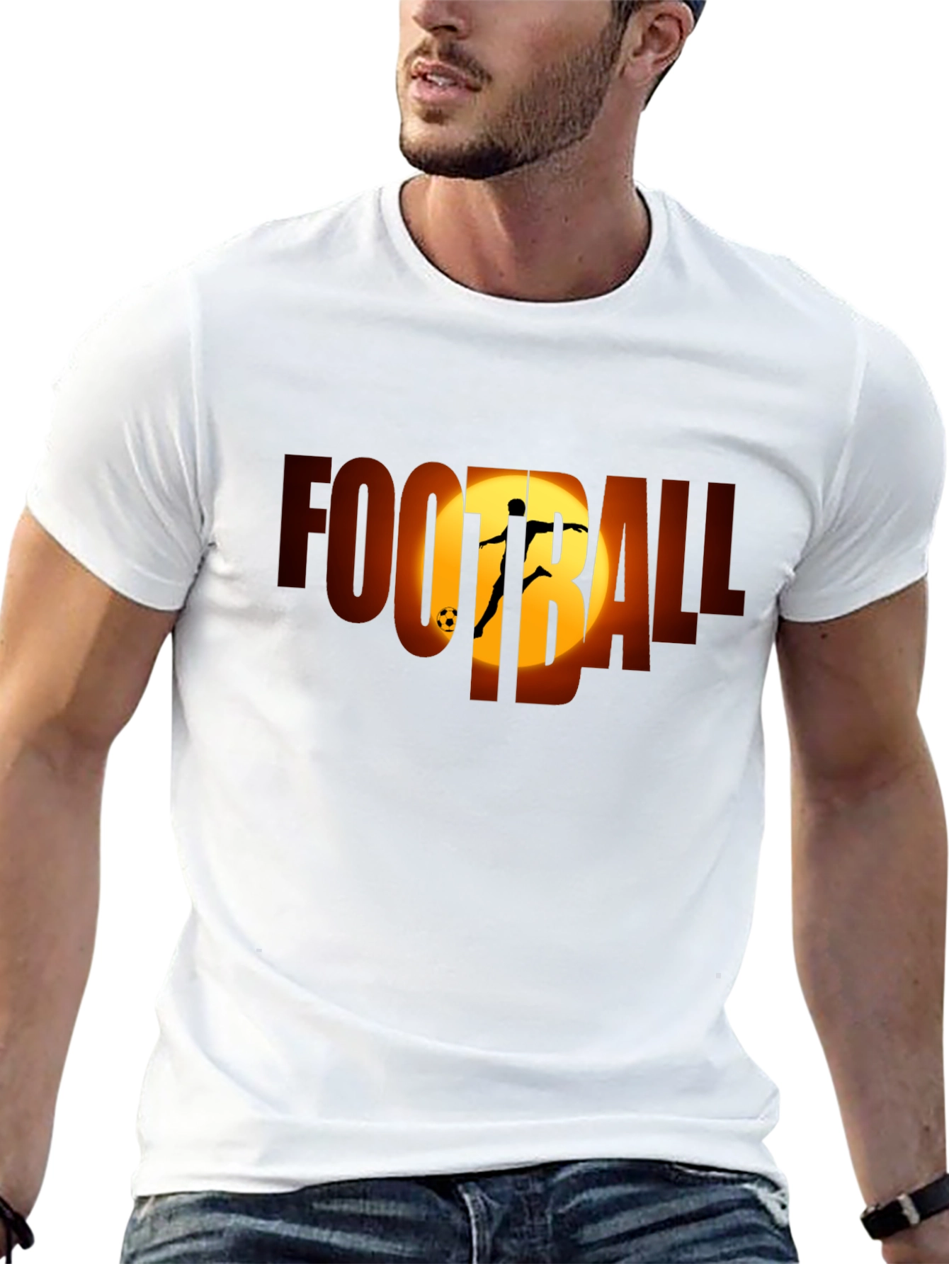 Camiseta Negra Football con Silueta de Jugador