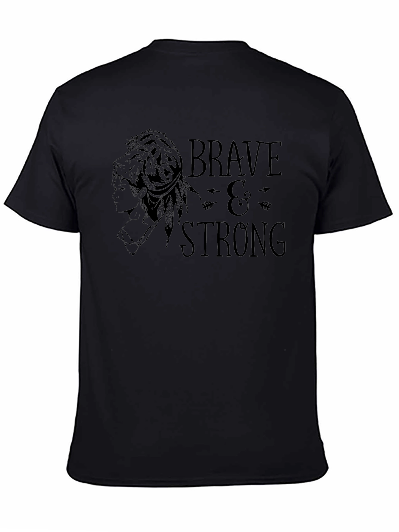Camiseta Negra Valiente y Fuerte con Diseño Tribal