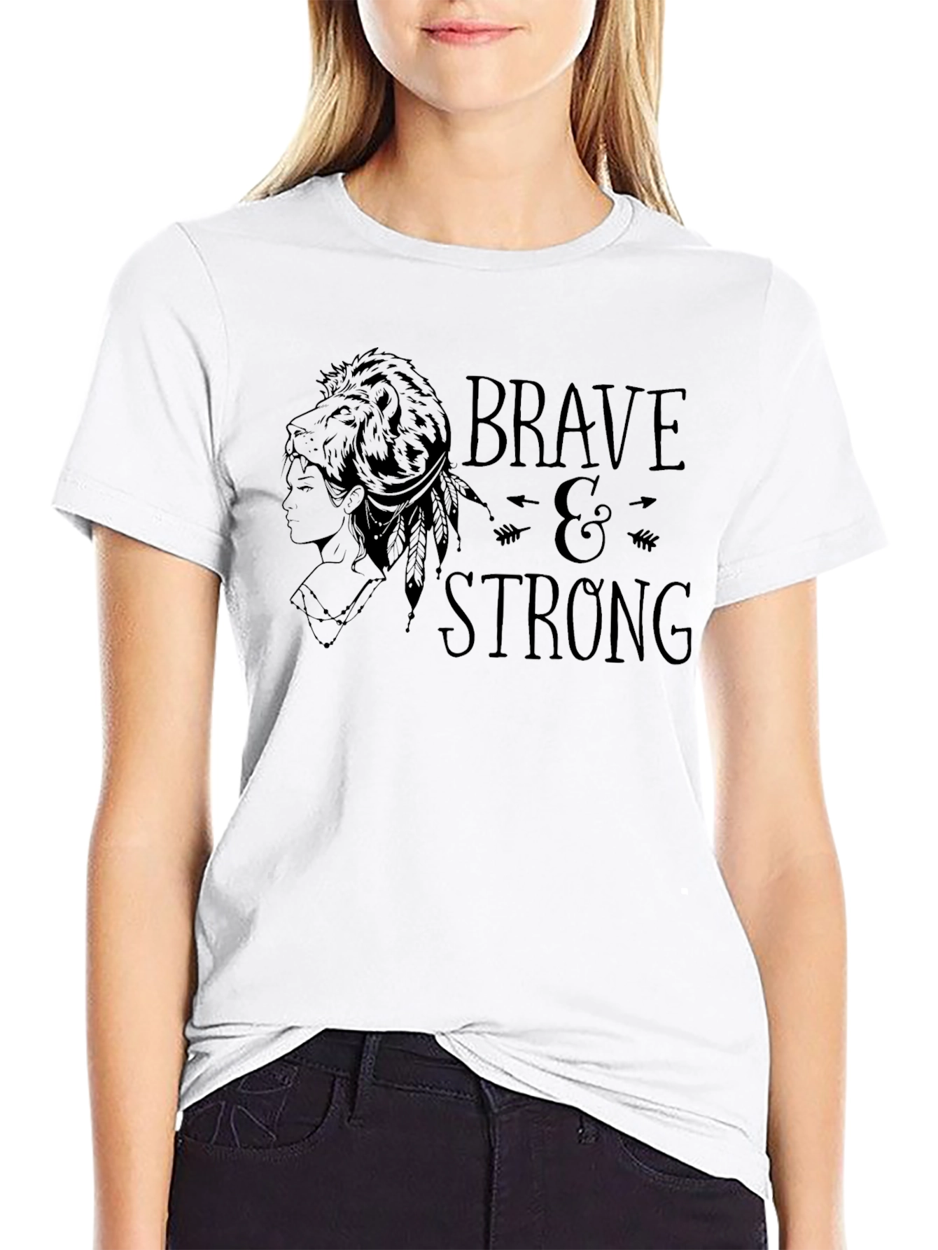 Camiseta Negra Valiente y Fuerte con Diseño Tribal