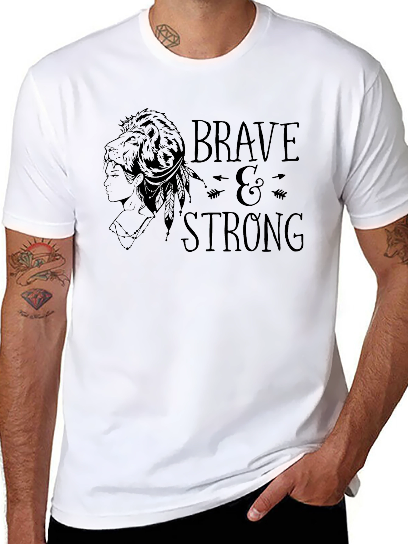Camiseta Negra Valiente y Fuerte con Diseño Tribal