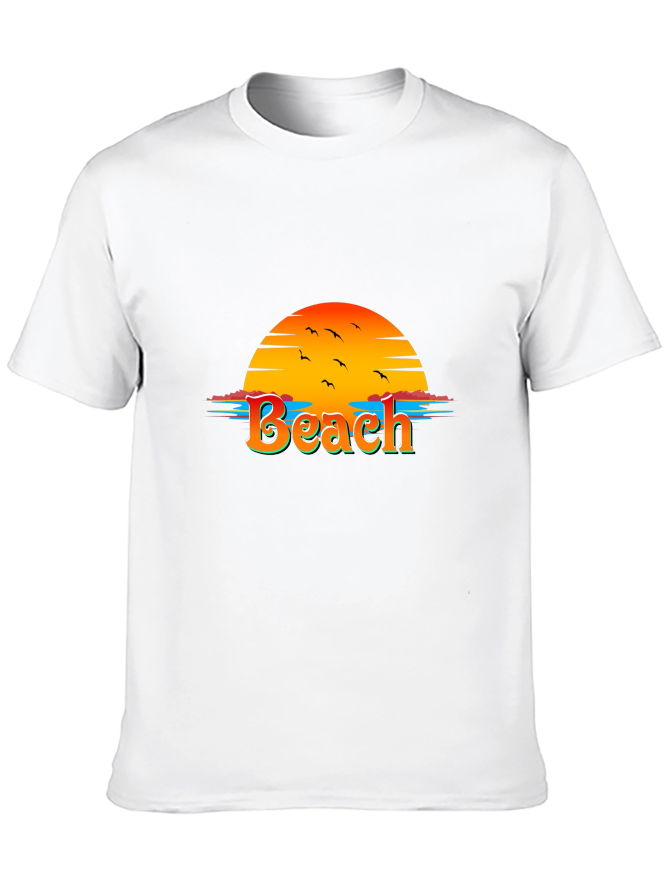 Camiseta Negra con Diseño de Playa al Atardecer