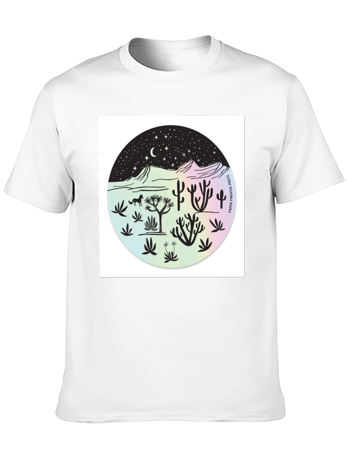 Camiseta Negra Diseño Desierto Nocturno
