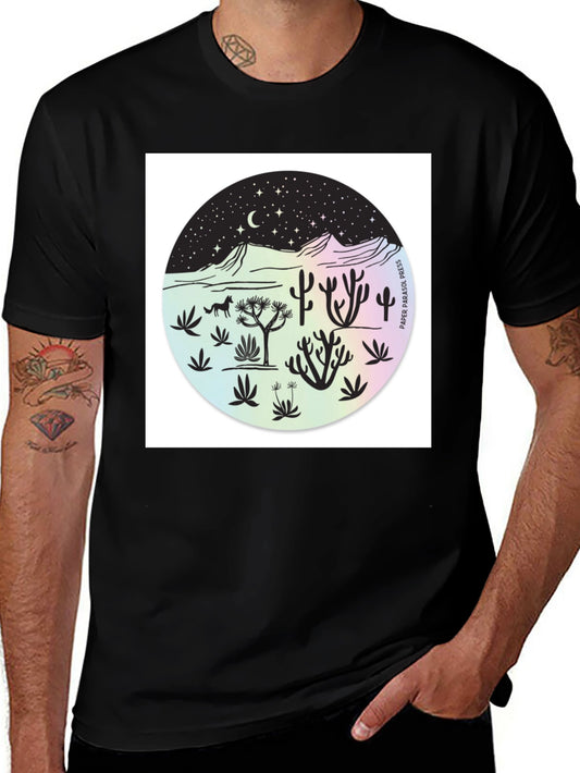 Camiseta Negra Diseño Desierto Nocturno